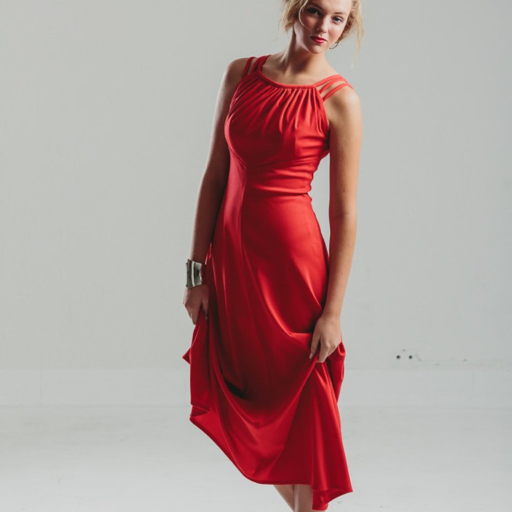 Vintage 70s Red Long Maxi Dress / Triple Shoulder Strap Red Long Dress /